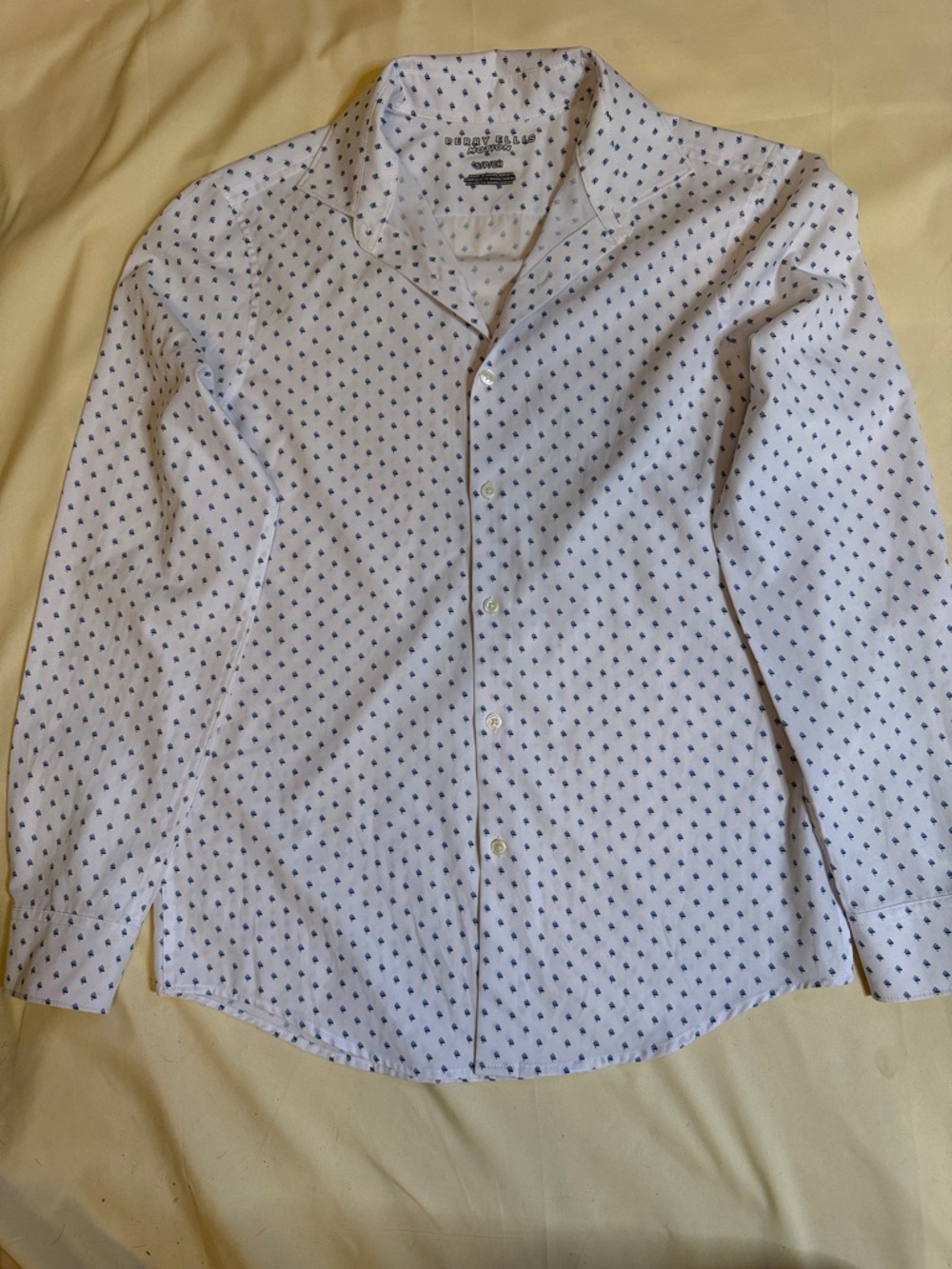 Men's Long-Sleeve White Shirt with Blue Micro Print